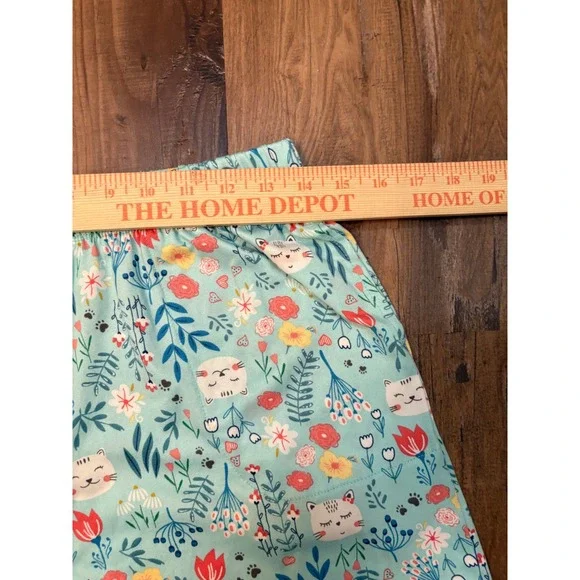 Cuddl Duds Pajama Shorts Womens Small Light Blue Cat Floral Print Pockets Sleep - Picture 4 of 5